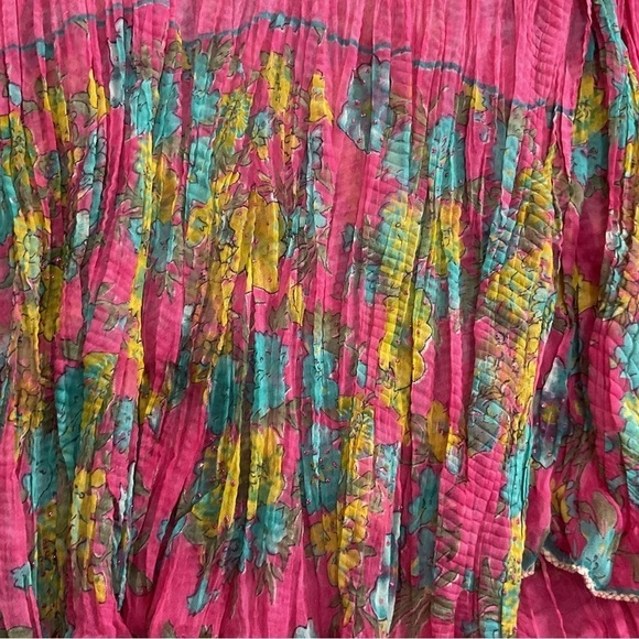 Gorgeous Multicolor Pink Shawl Coverup Scarf Length 85”  FLower Motif Embellis - Picture 3 of 8